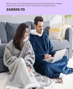 AliExpress Super Long Flannel Blanket Pyjamas with Sleeves Winter Hoodies Sweatshirt Women Men Pullover Fleece Giant Oversized Outdoo offer
