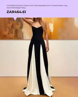 AliExpress Women's Splice Color Dress Backless Slim Cinched Waist Long Slip Dress Elegant Sexy offer