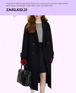 AliExpress 100% Sheep Wool Camel Hair Long Coat For Women 2024 Winter New Design Mid-length Tweed Warm Chic Coat offer