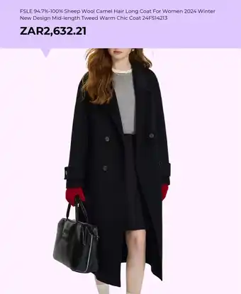 AliExpress 100% Sheep Wool Camel Hair Long Coat For Women 2024 Winter New Design Mid-length Tweed Warm Chic Coat offer