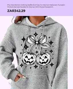 AliExpress Women Clothing Waffle Knit Tops For Women Halloween Pumpkin Printed Oversize Hoodies for Women With Pocket Sweatshirt offer