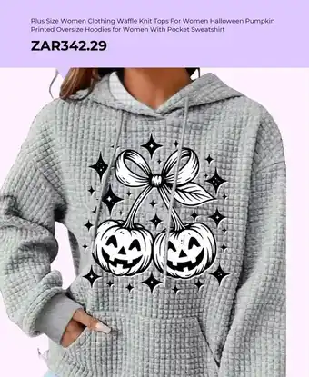 AliExpress Women Clothing Waffle Knit Tops For Women Halloween Pumpkin Printed Oversize Hoodies for Women With Pocket Sweatshirt offer