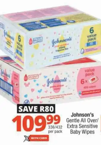 Johnson's Gentle All Over/ Extra Sensitive Baby Wipes