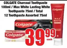 Boxer Superstores COLGATE Charcoal Toothpaste/ Max White Lasting White Toothpaste/ Total 12 Toothpaste Assorted offer