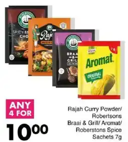Save Rajah Curry Powder/ Robertsons Braai & Grill/ Aromat/ Roberstons Spice Sachets offer