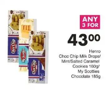 Save Henro Choc Chip Milk Drops/ Mint/ Salted Caramel Cookies/ My Scotties Chocolate offer