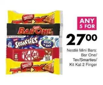Save Nestlé Mini Bars Bar One/ Tex/ Smarties/ Kit Kat 2 Finger offer