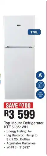 OK Furniture Top Mount Refrigerator KTF 518/2 WH offer