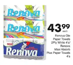 Save Renova Ole Paper Towels 2Ply White/ Renova Maxi Absorb Plus Paper Towels offer