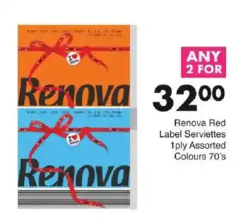 Save Renova Red Label Serviettes 1ply Assorted Colours offer