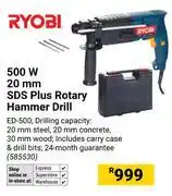 Builders Warehouse Ryobi 500W 20mm SDS Plus Rotary Hammer Drill 585530 offer