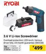 Builders Warehouse Ryobi 3.6V Li-Ion Screwdriver 585538 offer