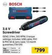 Builders Warehouse Bosch 3.6V Screwdriver 736109 offer