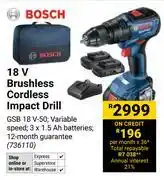 Builders Warehouse Bosch 18V Brushless Cordless Impact Drill 736110 offer