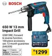Builders Warehouse Bosch 650W 13mm Impact Drill 646309 offer