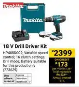 Builders Warehouse Makita 18V Drill Driver Kit 773629 offer