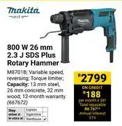 Builders Warehouse Makita 800W 26mm 2.3J SDS Plus Rotary Hammer 667672 offer