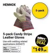 Builders Warehouse Hennox 5 Pack Candy Stripe Leather Gloves-Per Pack offer