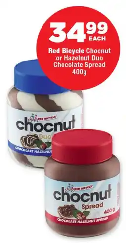 OK Foods Red Bicycle Chocnut or Hazelnut Duo Chocolate Spread offer