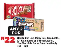 OK Foods Nestlé Bar-One, Milky Bar, Aero Asstd., Kit Kat Chunky or 4-Finger Asstd., Tex Chocolate Bar or Smarties Candy offer