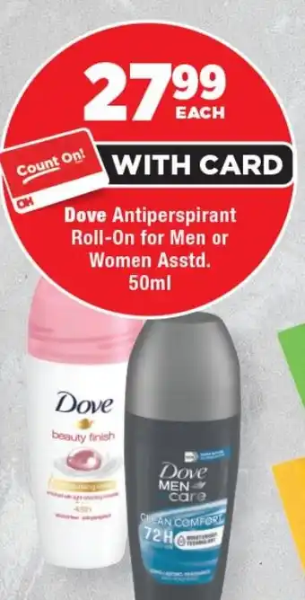 OK Foods Dove Antiperspirant Roll-On for Men or Women Asstd. offer