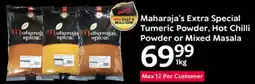 Oxford Freshmarket Maharaja's Extra Special Tumeric Powder, Hot Chilli Powder or Mixed Masala offer