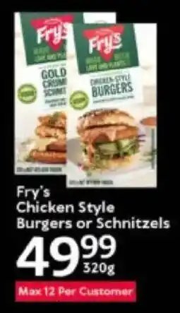 Oxford Freshmarket Fry's Chicken Style Burgers or Schnitzels offer