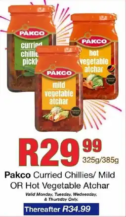 Take 'n Pay Pakco Curried Chillies/ Mild OR Hot Vegetable Atchar offer