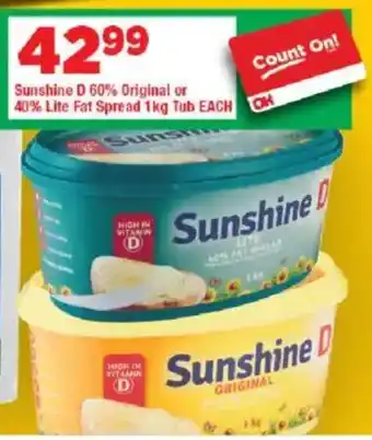 OK Grocer Sunshine D 60% Original or 40% Lite Fat Spread Tub offer