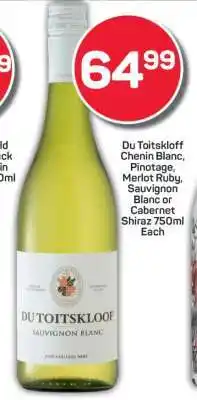 Pick n Pay Du Toitskloof Chenin Blanc, Pinotage Merlot Ruby, Sauvignon Blanc or Cabernet Shiraz 750ml Each offer