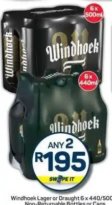 Pick n Pay Windhoek Lager or Draught 6 x 440/500ml offer