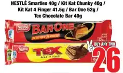 Boxer NESTLÉ Smarties/ Kit Kat Chunky/ Kit Kat 4 Finger/ Bar One/ Tex Chocolate Bar offer