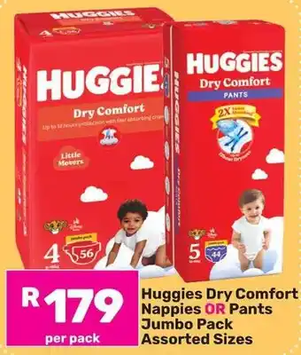 Game Huggies Dry Comfort Nappies OR Pants Jumbo Pack Assorted Sizes offer
