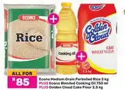 Game Econo Medium Grain Parboiled Rice 2Kg+Econo Blended Cooking Oil 750ml+Golden Cloud Cake Flour 2.5Kg offer