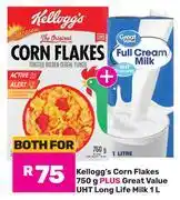 Game Kellogg's Corn Flakes 750g Plus Great Value UHT Long Life Milk 1L-Both For offer