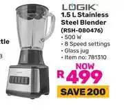 Game Logik 1.5L Stainless Steel Blender RSH-080476 offer