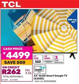 Game TCL 43" QLED Smart Google TV offer