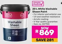 Game Simple Choice White Washable Sheen Paint offer