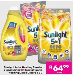 Game Sunlight Auto Washing Powder Assorted OR Sunlight Auto Washing Liquid Deterg offer