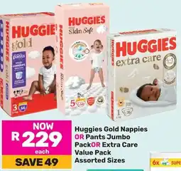 Game Huggies Gold Nappies OR Pants Jumbo Pack OR Extra Care Value Pack Assorted Sizes offer