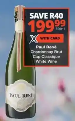 Checkers Liquor Shop Paul René Chardonnay Brut Cap Classique White Wine offer