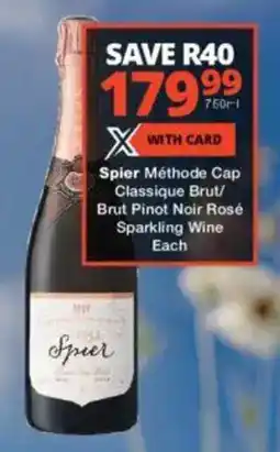 Checkers Liquor Shop Spier Méthode Cap Classique Brut/ Brut Pinot Noir Rosé Sparkling Wine offer