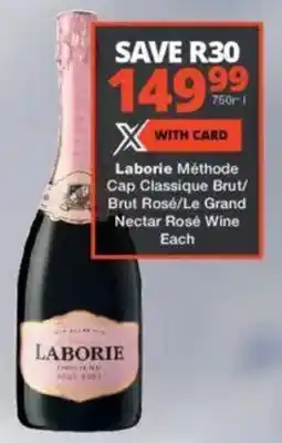 Checkers Liquor Shop Laborie Méthode Cap Classique Brut/ Brut Rosé/ Le Grand Nectar Rosé Wine offer