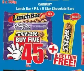 Boxer Cadbury Lunch Bar / P.S / 5Star Chocolate Bars 5's offer