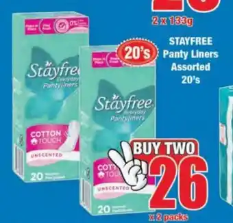 Boxer Stayfree Panty Liners Assorted 20's x2 packs offer