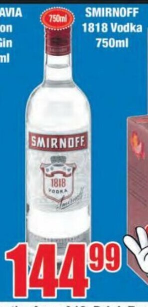 Boxer Smirnoff 1818 Vodka 750ml offer