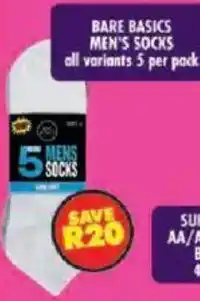 Shoprite Bare basics men's socks offer