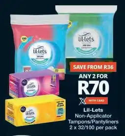 Checkers Lil-lets Non-Applicator Tampons & Pantyliners offer