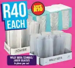 Shoprite Willy beer/ zombie/ jager glasses offer