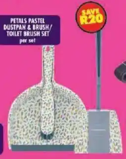 Shoprite Petals pastel dustpan & brush/ toilet brush set offer